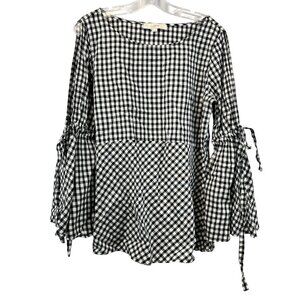 Ann Taylor Loft Split Bell Sleeve Gingham Top Black/White Size Medium